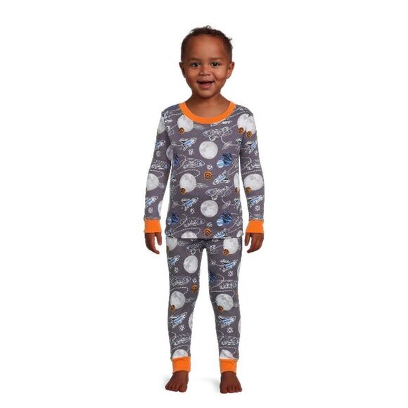 Spaceship Galaxy Cotton Long Sleeve Tight Fit Pajamas Lounge 2-Piece Set Sz 18M - Picture 5 of 7